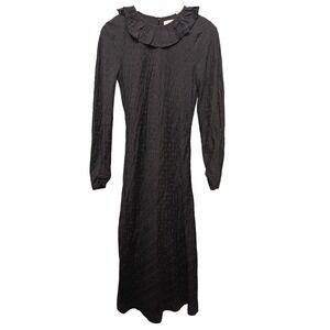 DÔEN Didion Dress Maxi Ink Black Long‎ Sleeve Embroidered Floral Cottage Prairie